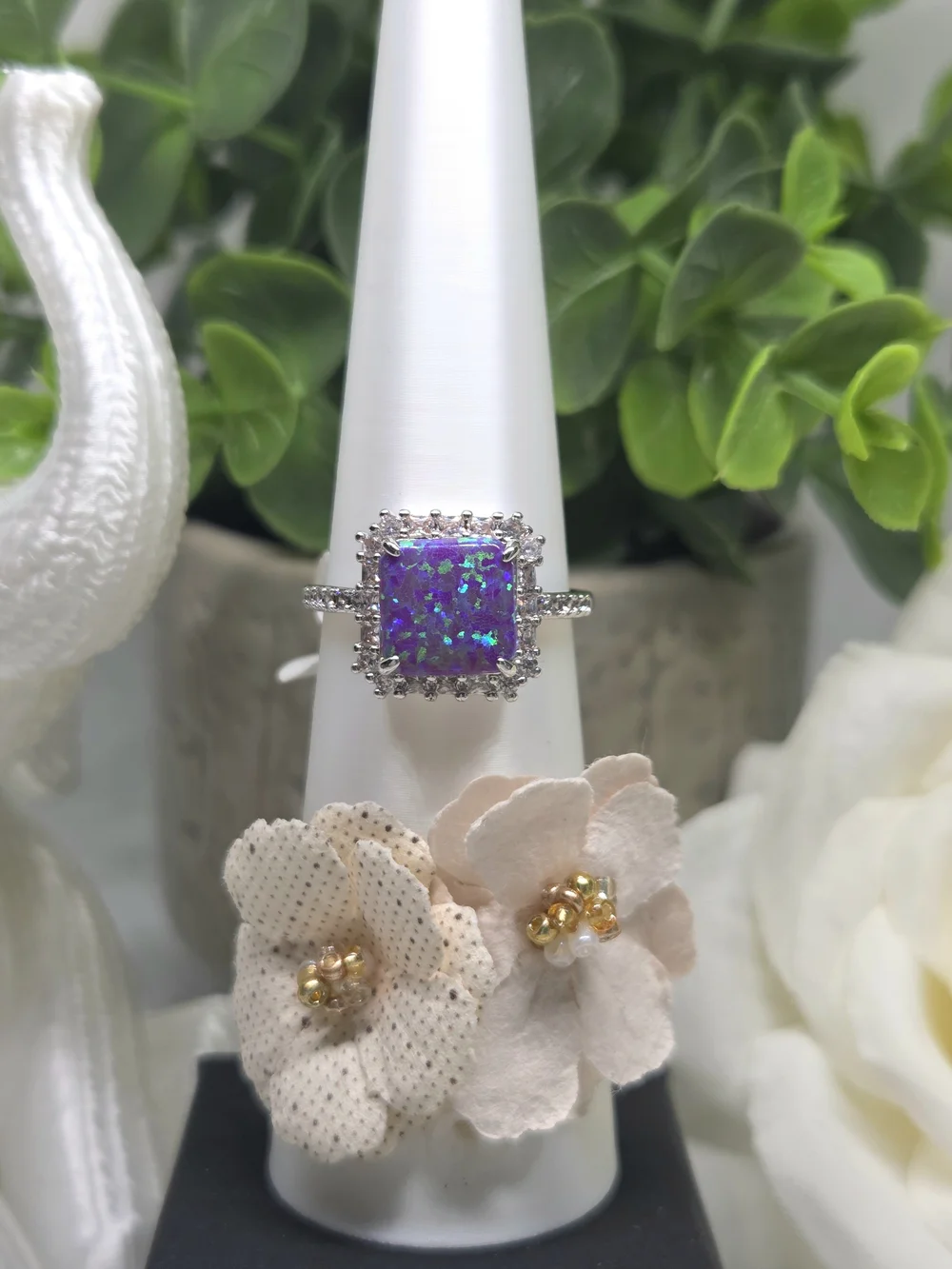 BP Silver Halo Ring with Purple Opal Center